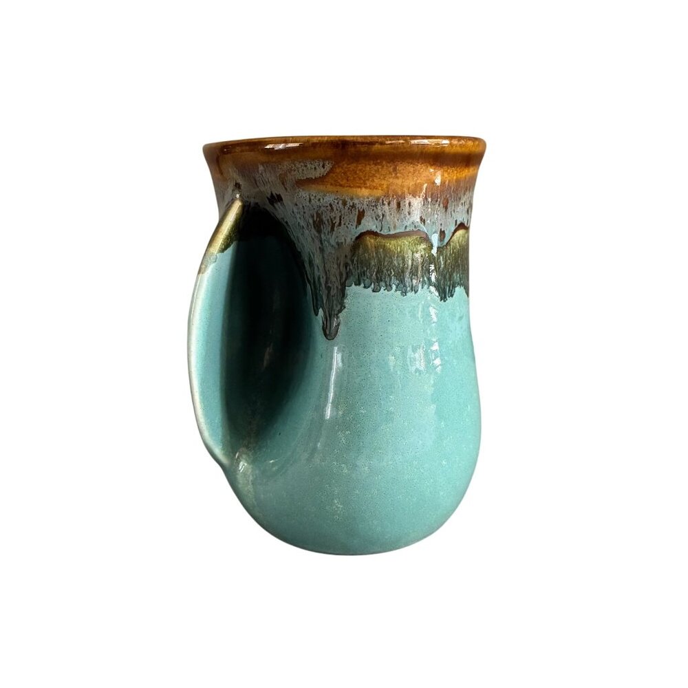 Handcrafted Handwarmer Ceramic Mug Ocean Tide Glaze Drip Neher Signed 2012